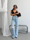 Kadın Açık Mavi Yırtık Detaylı Wide Leg Jean Pantolon
