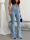 Kadın Açık Mavi Yüksek Bel İspanyol Paça Jean Pantolon – Fit Kesim Flare Denim