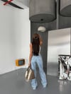 Kadın Asimetrik Bel Wide Leg Jean - %100 Pamuklu Dizden Yırtık Pantolon