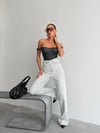 Kadın Asimetrik Çapraz Bel Detaylı Wide Leg Jean Pantolon