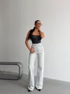 Kadın Asimetrik Çapraz Bel Detaylı Wide Leg Jean Pantolon