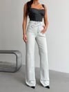 Kadın Asimetrik Çapraz Bel Detaylı Wide Leg Jean Pantolon