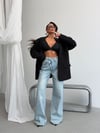 Kadın Asimetrik Çapraz Bel Detaylı Wide Leg Geniş Paça Jean Pantolon