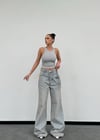 Kadın Asimetrik Cepli Wide Leg Bol Paça Pamuklu Jean Pantolon