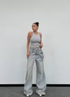 Kadın Asimetrik Cepli Wide Leg Bol Paça Pamuklu Jean Pantolon