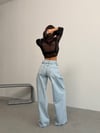Kadın Asimetrik Çift Bel Detaylı Wide-Leg Geniş Paça Jean Pantolon