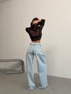 Kadın Asimetrik Çift Bel Detaylı Wide-Leg Geniş Paça Jean Pantolon
