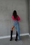 Kadın Asimetrik Kesim Yırtmaç Detaylı Pamuklu Denim Uzun Etek