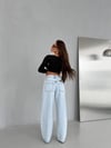 Kadın Bağcıklı Wide Leg Jean Pantolon