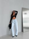 Kadın Bağcıklı Wide Leg Jean Pantolon