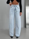 Kadın Bağcıklı Wide Leg Jean Pantolon