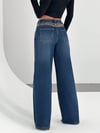 Kadın Bel Detaylı Leopar Kemerli Geniş Paça Wide Leg Jean Kot Pantolon