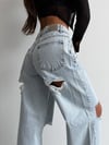 Kadın Bel Pencereli Wide Leg Jean Pantolon - Yüksek Bel Cep Detaylı Geniş Paça Denim