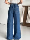 Kadın Beli Lastikli Ultra Rahat Geniş Paça Denim Pantolon