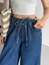 Kadın Beli Lastikli Ultra Rahat Geniş Paça Denim Pantolon