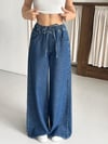 Kadın Beli Lastikli Ultra Rahat Geniş Paça Denim Pantolon