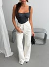 Kadın Beyaz Yüksek Bel Wide Leg Jean Pantolon – Bol Paça Denim Pantolon
