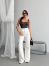 Kadın Beyaz Yüksek Bel Wide Leg Jean Pantolon – Bol Paça Denim Pantolon