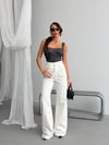 Kadın Beyaz Yüksek Bel Wide Leg Jean Pantolon – Bol Paça Denim Pantolon