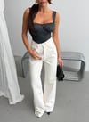 Kadın Beyaz Yüksek Bel Wide Leg Jean Pantolon – Bol Paça Denim Pantolon