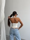 Kadın Boyundan Bağlamalı Düğmeli Korseli Denim Büstiyer Top