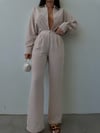 Kadın Bürümcük Dokulu Oversize Gömlek ve Bol Paça Pantolon Takım