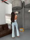 Kadın Buz Mavisi Yüksek Bel Wide Leg Jean Pantolon - Boru Paça Ham Kesim Denim