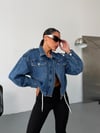 Kadın Crop Vatkalı Denim Ceket Fermuarlı Çift Cepli Jean Ceket