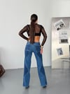Kadın Dalga Detaylı Yüksek Bel Geniş Paça Jean Pantolon