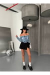 Kadın Denim Büstiyer – Omuz Açık Düğmeli Jean Büstiyer Crop Top