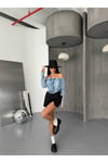 Kadın Denim Büstiyer – Omuz Açık Düğmeli Jean Büstiyer Crop Top