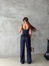 Kadın Denim İkili Takım Peplum Büstiyer Üst ve Geniş Paça Kot Pantolon