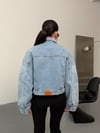 Kadın Dik Yaka Oversize Crop Denim Ceket