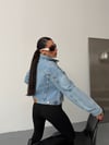 Kadın Dik Yaka Oversize Crop Denim Ceket