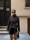 Kadın Dik Yaka Reglan Kol Beli Kuşaklı Kısa Trençkot Ceket