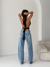 Kadın Dikiş Detaylı Wide Leg Jean Pantolon