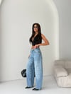 Kadın Dikiş Detaylı Wide Leg Jean Pantolon