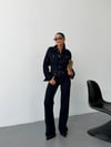 Kadın Düğmeli Ceket Yaka Bol Paça Wide Leg Jean Tulum