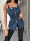 Kadın Fermuarlı ve Cepli Lıkralı Denim Elbise