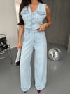 Kadın Geniş Paça Pamuklu Denim Tulum