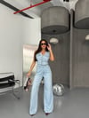 Kadın Geniş Paça Pamuklu Denim Tulum