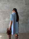 Kadın Göğüs Cepli Çıtçıtlı Denim Mini Elbise Pamuklu Salaş Kesim