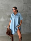 Kadın Göğüs Cepli Çıtçıtlı Denim Mini Elbise Pamuklu Salaş Kesim