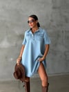 Kadın Göğüs Cepli Çıtçıtlı Denim Mini Elbise Pamuklu Salaş Kesim