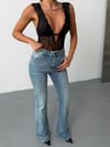 Kadın High Waist Rahat Kesim Dökümlü Wide Leg Jean Pantolon