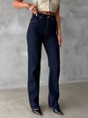 Kadın High Waist Relaxed Fit Düz Kesim Pamuklu Jean Pantolon