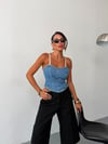 Kadın İnce Askılı Arkası Fermuarlı Denim Korse Büstiyer Crop Top