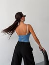Kadın İnce Askılı Arkası Fermuarlı Denim Korse Büstiyer Crop Top