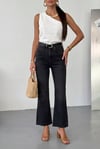 Kadın İspanyol Paça Jean Pantolon-Yüksek Bel Fit Flare Denim