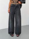 Kadın Katlama Bel Detaylı Baggy Wide Leg Bol Paça Jean Pantolon